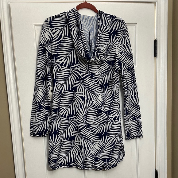 Navy and White Leaf Print Women's Swim Cover-Up - Picture 3 of 5
